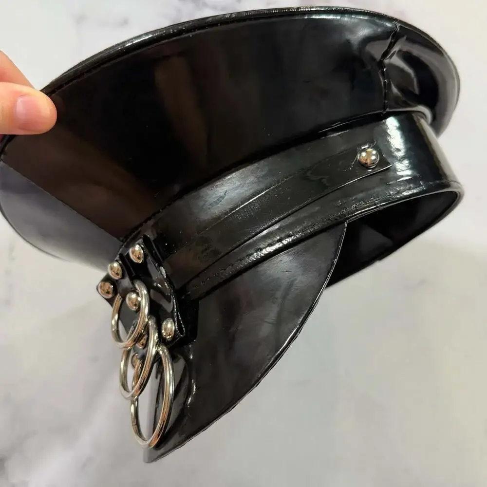 Funk Plus HT242 Bondage Ring Black Patent Vinyl Captain Hat